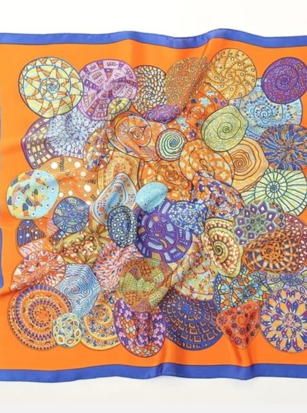 Silk-feel  Orange Multicolor Printed  Head Scarf, Neck Scarf